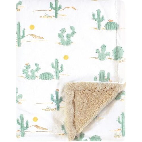 Hudson Baby Plush Blanket with Furry Binding and Back, Desert Cactus, One Size