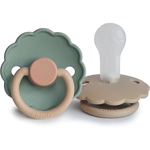FRIGG Daisy SilkySoft Silicone Baby Pacifier | Made in Denmark | BPA-Free (Willow/Croissant, 6-18 Months)