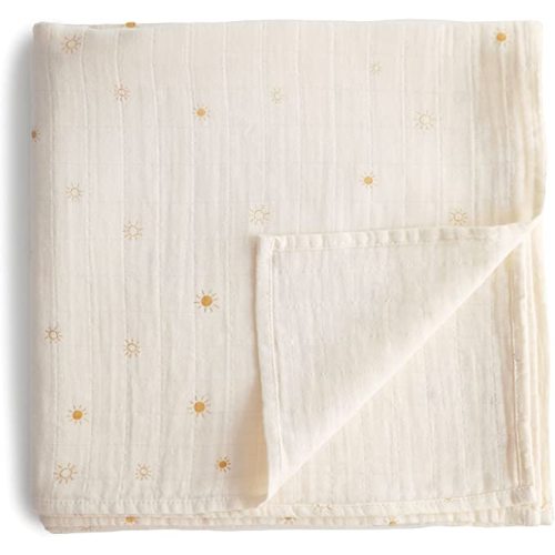 mushie Muslin Baby Swaddle Blanket | 100% Organic Cotton (Sun)