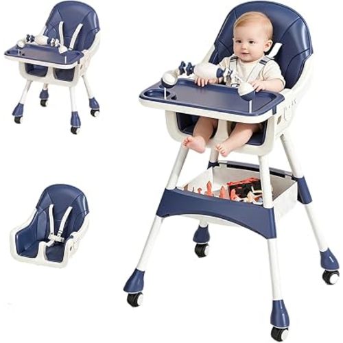 Portable High Chair,High Chairs for Babies and Toddlers,Multi-Use Easy Clean Baby High Chair with Lock Wheels, Comfortable Feeding and Place The Toy Storage Basket uuu
