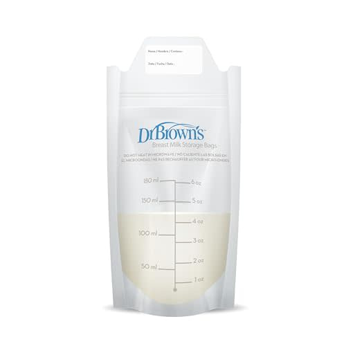 Dr. Brown’s Breast Milk Storage Bags, Disposable and Durable Bags for Freezing & Heating Breast Milk, (100 ct) 6 oz Bags, BPA free