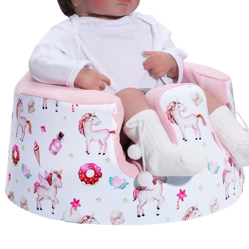 BOMOLOUR Seat Cover Compatible with Bumbo Seat & Nuby Seat, Baby Floor Seat Cover for Boys Girls, Upgrade Fabric, Extra Soft Breathable, New Designed, Anti-Slip, Cover Only, Pink Unicorn