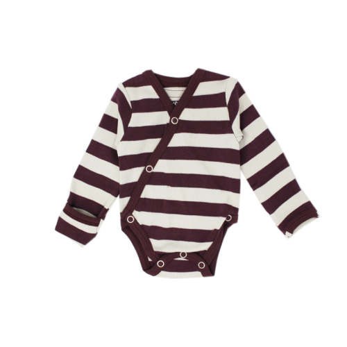 Organic Kimono Bodysuit in Eggplant-Stone Stripe