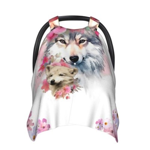 Personalized Baby Car Seat Cover Custom Name CarSeat Canopy Customized Wolf Newborn Nursing Breastfeeding Cover Minky Baby Blanket Infant Car Seat Canopies for Baby Girls Boys