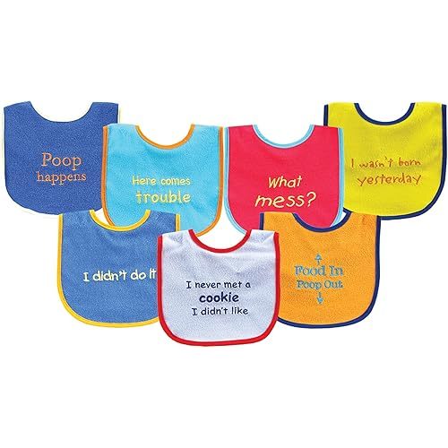 Luvable Friends Unisex Baby Cotton Terry Drooler Bibs with PEVA Back, Blue Food, One Size