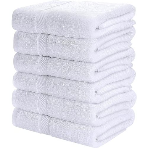 Utopia Towels 6 Pack Bath Towel Set (24 x 48 Inches), 500 GSM 100% Ring Spun Cotton Medium Lightweight and Highly Absorbent Quick Drying, Premium Towels for Hotel, Spa and Bathroom (White)