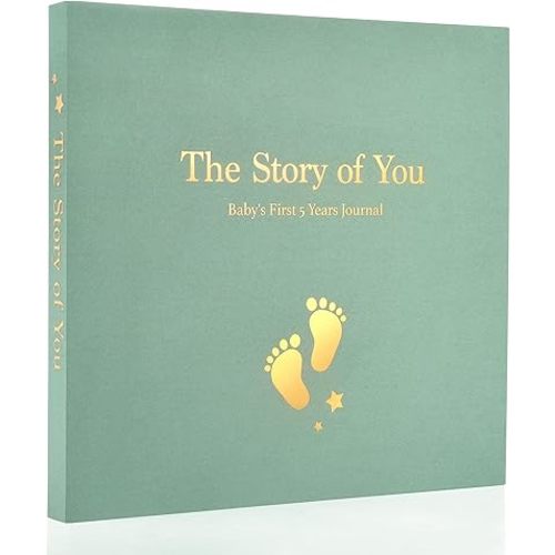 Baby Memory Book First 5 Year Boy or Girl Keepsake Journal Photo Albums Scrapbook, Gifts for Baby Shower First Time Mom New Parents (Blue)