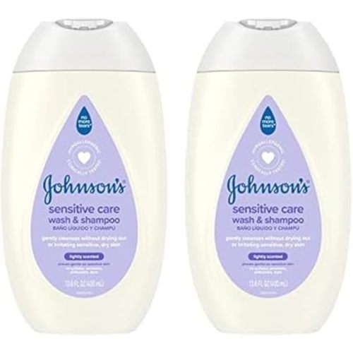 Johnson's Daily Moisturizing 2-in-1 Body Wash and Shampoo for Dry, Sensitive Skin, Lightly Scented, Tear-Free, Hypoallergenic, 13.6 fl. oz