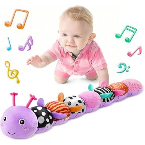 LIGHTDESIRE Baby Toys Musical Caterpillar,Infant Toys Stuffed Animals 3 6 12 Months Sensory Toy with Ruler Design,Crinkle&Ring Bell,Baby Teething Toy for Tummy Time Newborn Boy Girl Gifts (Purple)