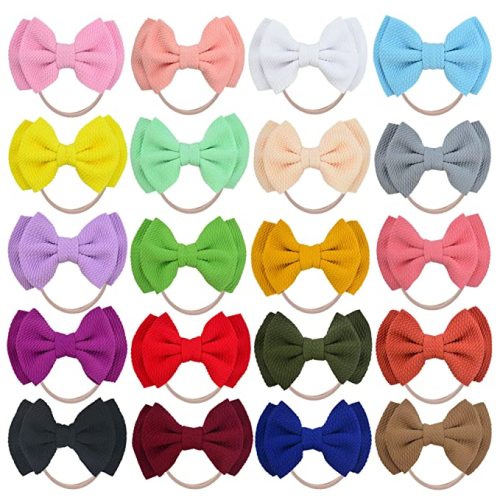 Prohouse 20 PCS Big Bows Baby Nylon Headbands Hairbands Hair Bows Elastics for Baby Girls Newborn Infant Toddler Child Hair Accessories - Brown