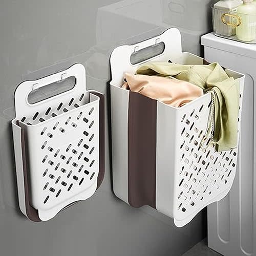 Plastic Collapsible Hanging Laundry Baskets with Carry Handle, Space-Saving Wall Hanging Laundry Basket Durable Tall Folding Plastic Laundry Hamper Waterproof Dirty Clothes Organizer XL+L