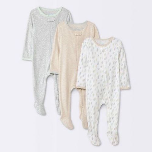 Baby 3pk Dashes Zip-up Sleep N' Play - Cloud Island™ Beige 0-3M