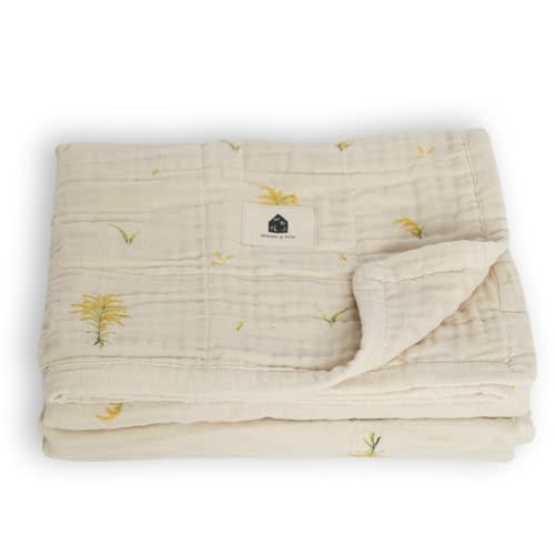 House of Elia 100% Organic Cotton Muslin Baby Blanket, Crib Bedding for Newborn and Toddler, 4 Layers, Nursery Blanket for Boys and Girls, Baby Registry and Shower Gift - Goldenrod