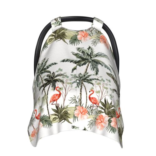 Car Seat Cover Baby - Flamingo Palm Trees Multi Use Carseat Covers Baby, Infant Car Seat Cover Canopy, Baby Carrier Stroller Cover, Breastfeeding Cover, Baby Essentials