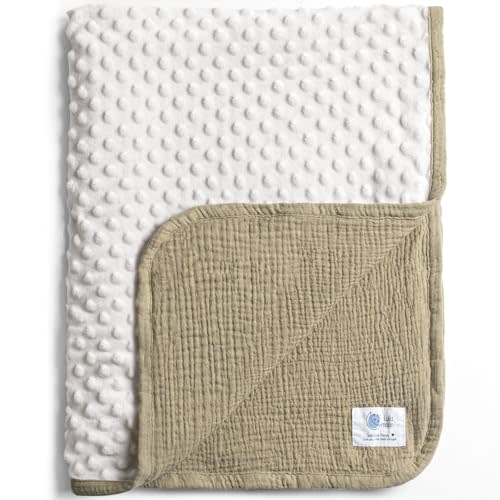 lulumoon Baby Blanket for Newborn Receiving: Minky Dot & Muslin Lightweight - Thermal Blanket Gift for Baby Shower & Hospital Welcoming 30"x40"(Olive)