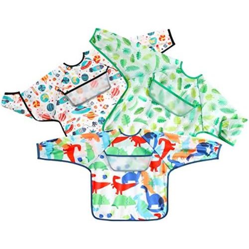 PandaEar (3 Pack Long Sleeve Bibs| Waterproof Full Sleeve Bib for Baby Infant Toddler 6-36 Months