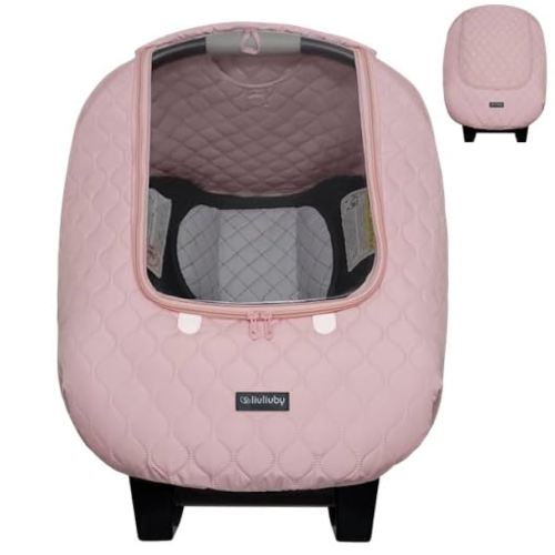liuliuby Baby Car Seat Weather Shield | Warm Quilted Winter Cover with Clear Window for Infant Carseat | Keeps Babies & Newborn Protected in Cold | Car Seat Cover for Boys & Girls (Pink)