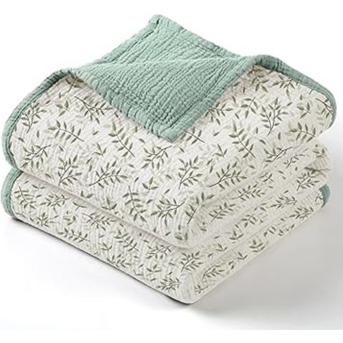 lulumoon Baby Muslin Blanket Neutral: Skin-Friendly Leaf Toddler Blanket - Ideal for Stroller 47"× 47" (Green Branches)