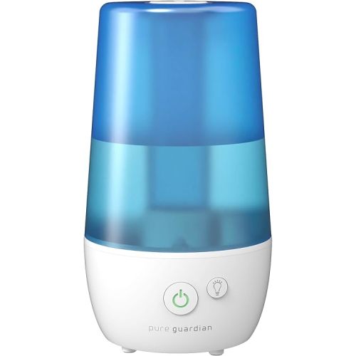 PureGuardian H965AR Ultrasonic Cool Mist Humidifier, 70 Hrs. Run Time, 1 Gal. Tank Capacity, 320 Sq. Ft. Coverage, Small Rooms, Filter Free, Silver Clean Treated Tank, Includes Essential Oil Tray