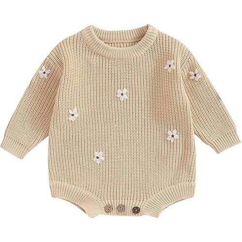 SAYOO Baby Sweater Romper Toddler Girl Oversize Embroidery Knit Pullover Sweater Warm Sweatshirt Romper Fall Winter Clothes