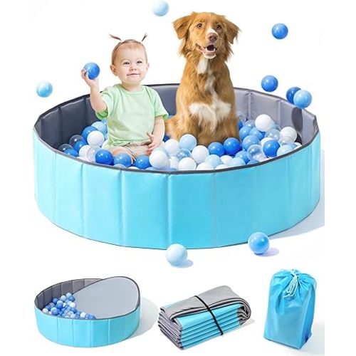 Large Ball Pit for Toddlers - 44in Baby Ball Pool with Pop-Up Playmat, Foldable Play Pit for Kids Dogs Indoor and Outdoor Game, Summer Party Toys Gifts for Kids, Balls Not Include (Blue)