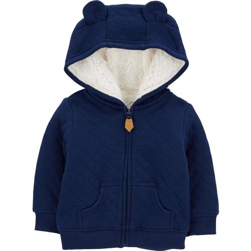 Simple Joys by Carter's Baby Hooded Sweater Jacket with Sherpa Lining - 0-3 Months - Navy