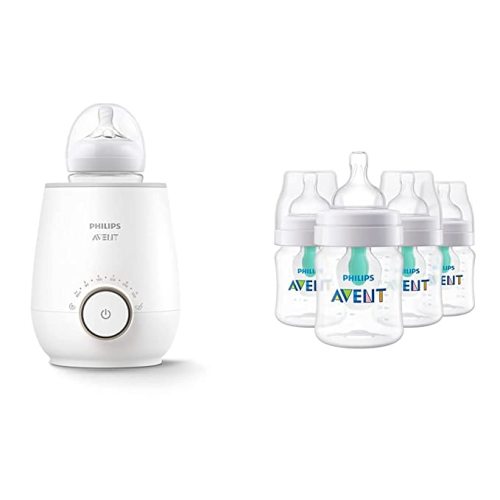 Philips Avent Baby Bottle Warming Bundle with Anti-Colic Baby Bottle with AirFree Vent, 4 Ounce, 4 Pack + Fast Baby Bottle Warmer - Bottle Warmer + Anti-Colic Bottles - 4 Ounce Bottles