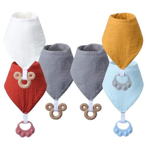 COOROBIN Baby Teething Bibs 6-Pack with Attachable Teether - 100% Organic Cotton, Super Absorbent & Soft Drool Bibs