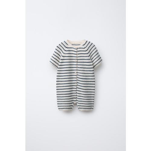 STRIPED KNIT SHORT JUMPSUIT - Ecru | ZARA United States