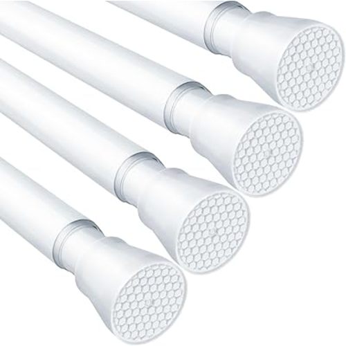 MEXAU 4 Pack White Tension Rod 16 To 26 Inch Adjustable Spring Tension Curtain Rods No Drilling Short Curtain Rod Extendable Small Spring Tension Rod for Closet Cupboard Bars Refrigerator