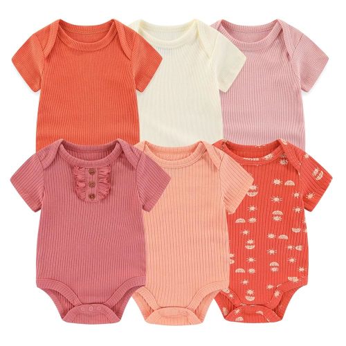 Baby Bodysuit 6 Pack Soft Mixed Ribbed Short Sleeve Romper Infant Boy Girl Clothes Set