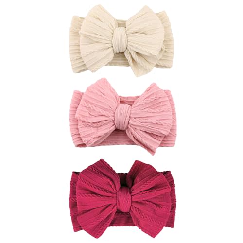 chiduerm Baby Bows Headbands Nylon Hairbands Baby Girl Bows Hair Accessories for Infant Toddler Essentials(Beige Pink Red, mid)