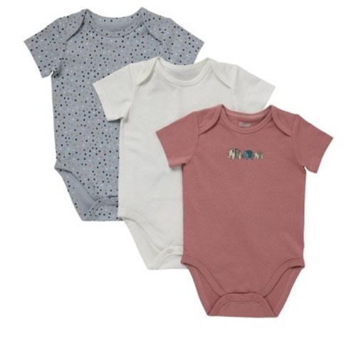 Hanes Pure Comfort Baby Short Sleeve Bodysuits, Organic Cotton, Boys & Girls, 3-Pack Orange/Neutral Assortment 3MTH