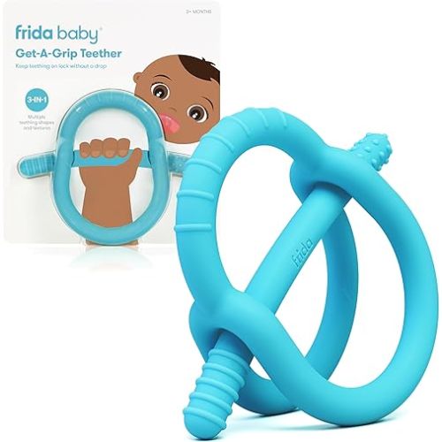 Frida Baby Get-A-Grip Silicone Baby Teether for Teething Relief, Deep Blue