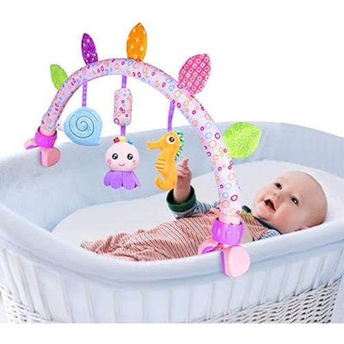 Caterbee Travel Arch Bassinet Toys for Baby Hanging on Stroller, Crib & Pram. Activity Toy bar for Baby Bouncer(Purle)