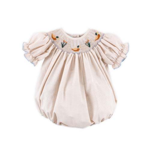Mallard Smocked Tan Gingham Bishop Bubble