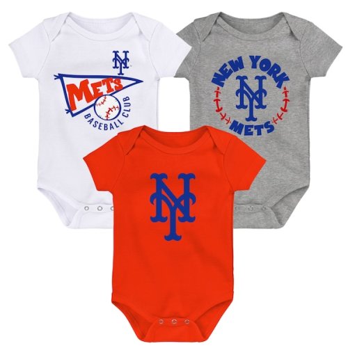 Infant New York Mets Orange/White/Heather Gray Biggest Little Fan 3-Pack Bodysuit Set