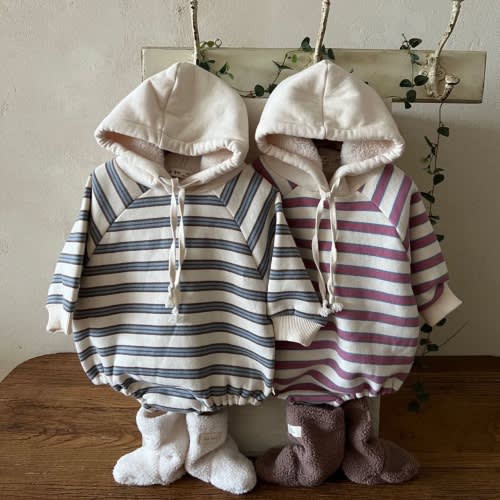 Baby Lala W24 Sherpa Lined Stripe Hooded Romper (6-24m) - 2 Colors | AT NOON STORE