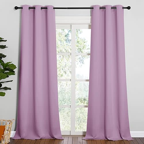NICETOWN Room Darkening Drapes for Nursery - Light Blocking Curtain Panels for Bedroom Girl Room, Soft Fabric Window Treatment (Lilac, 42 inches Width by 95 inches Length, 1 Pair)