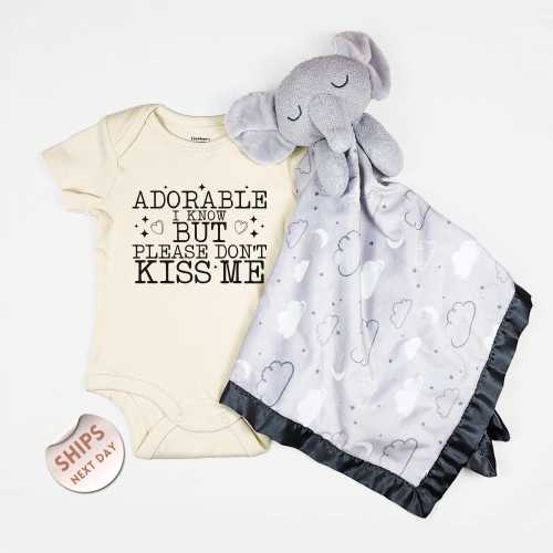 Adorable I Know BUT Please Don't Kiss Me Baby Bodysuit and blanket, Baby Clothes, Funny baby Sweater, baby shower gift, 2000715