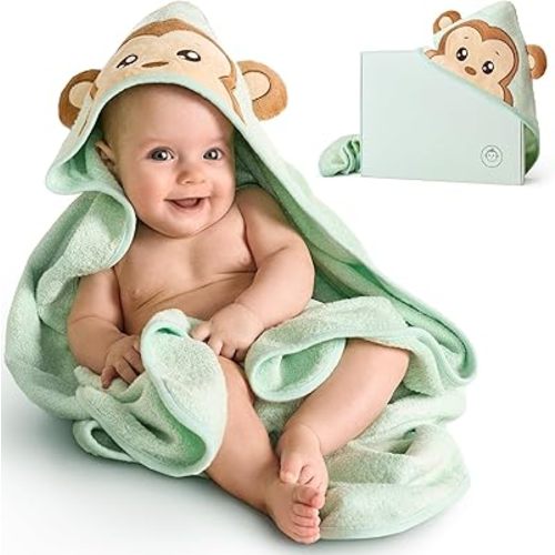 Hooded Baby Towels - Soft Bamboo Bath Towel for Babies, Toddlers, and Kids - Large 35x35 Inch Mint Green Unisex Design - Perfect fot Baby Boys and Girls