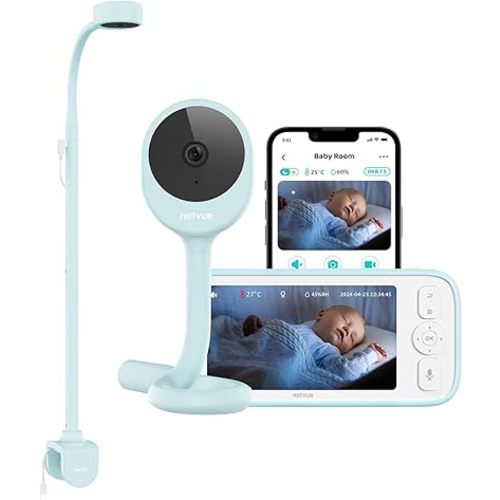 NETVUE Upgraded Baby Camera Monitor Video - 5000mAh Baby Monitor with Camera and Audio, 5" Display, 4 in 1 Bracket Meets The Needs in All Scenarios, Smart Phone App, Cry Detection (Blue)