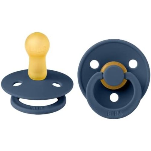BIBS Pacifiers Colour Collection | Natural Rubber Baby Pacifier | Set of 2 BPA-Free Soothers | Made in Denmark | 0+ Months (Pack of 2) | Steel Blue