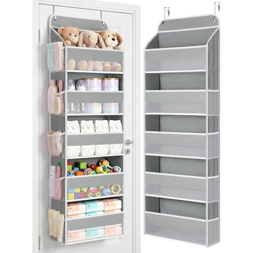 Yecaye Over the Door Organizer, Stuffed Animal Storage, Bathroom Organizers and Storage for Nursery Newborn Baby Essentials Stuff Dorm Room, Widen by 7cm, Deepen by 3cm, Grey 5 Tier Extra-Large