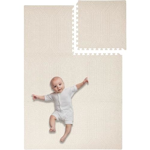 Toddlekind Playmat - Premium Foam Playmat, 4 x 6 feet, 6 Tile Extra Thick Foam Floor Puzzle Mat for Babies/Toddlers Stylish, Non-Toxic, Odorless. Perfect for Tummy Time, Crawling, & Play. 0m+ (Cream)