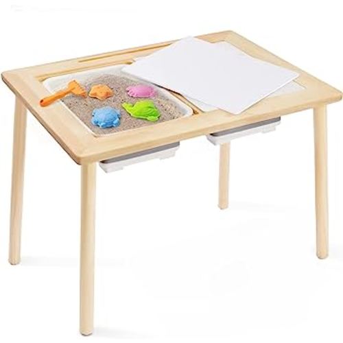 Frogprin Sensory Table for Toddlers 1-3, Multifunction Toddler Play Sand Table with Lid & 2 Storage Bin, Kids Activity Table Children's Watertable Table, Indoor Outdoor Use, 7 Sand Playing Tools