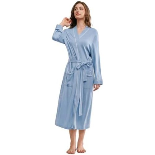 Women's Robes Lightweight Soft Cotton Blend, Ladies Bathrobe Absorbent Breathable Kimono Robe with Pockets
