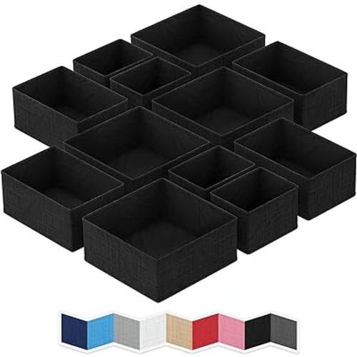 Drawer Organizer Clothes Set of 12 Black - Dresser Organizer For Nursery, Bedroom, Closet - The Perfect Baby Clothes Organizer and Storage & General Nursery Organization or Dresser Drawer Organizers