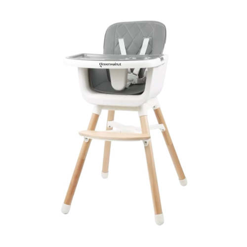 Convertible Baby High Chair With Wooden Legs, Adjustable Tray, and Cushioned Seat | Wooden High Chair