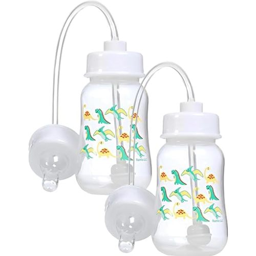 Hands-Free Baby Bottle - Anti-Colic Self Feeding Baby Bottle System 4 oz (2 Pack - Dinosaur)
